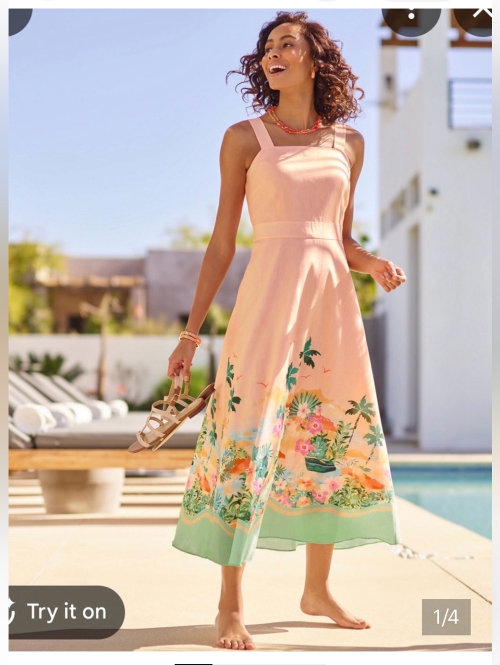 TALBOTS Linen BLEND Maxi Dress - Sunset Horizon in Tropical Peach - 4P